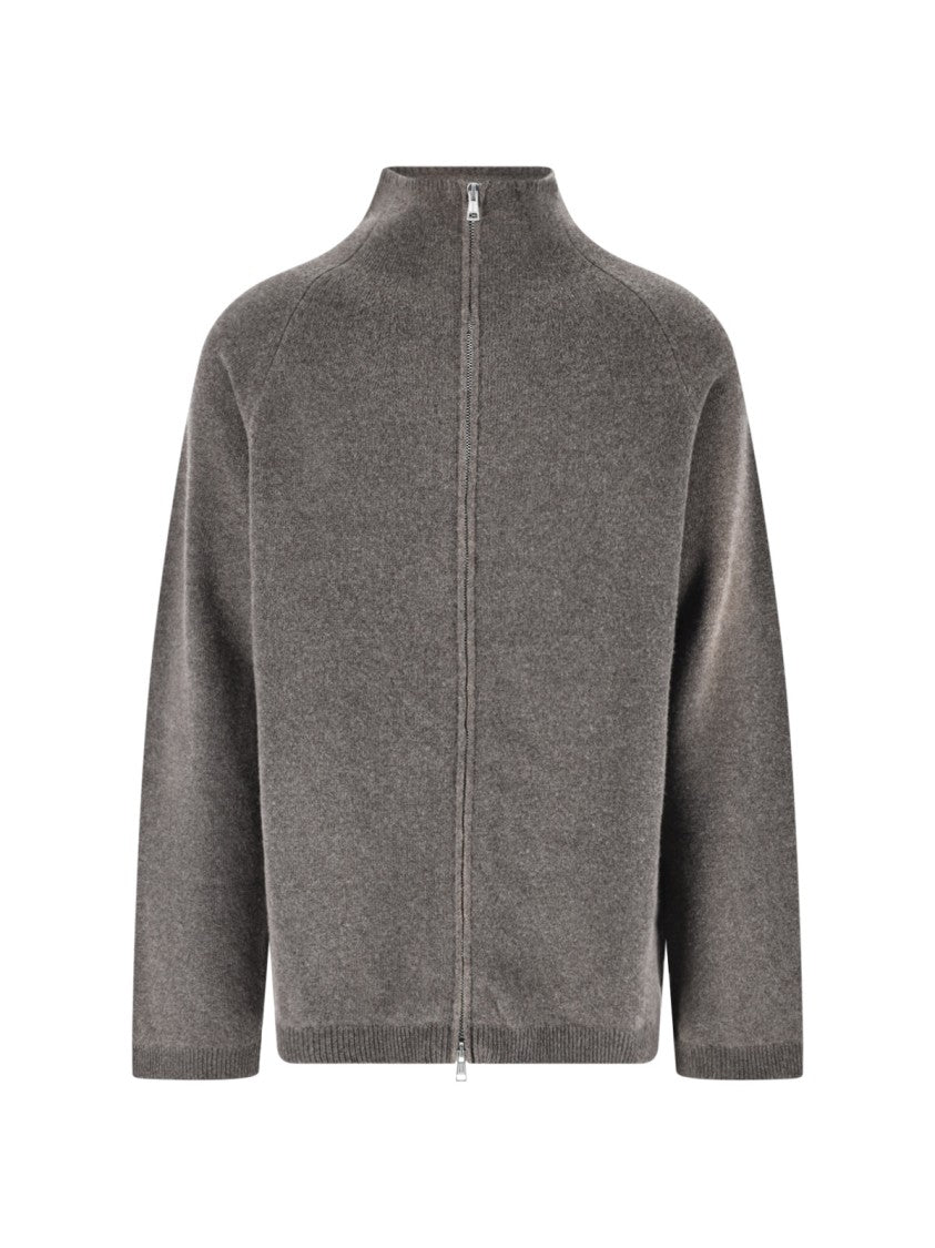 Our Legacy Brown Line High Collar Relaxed Fit Wool Zip-Through Knit