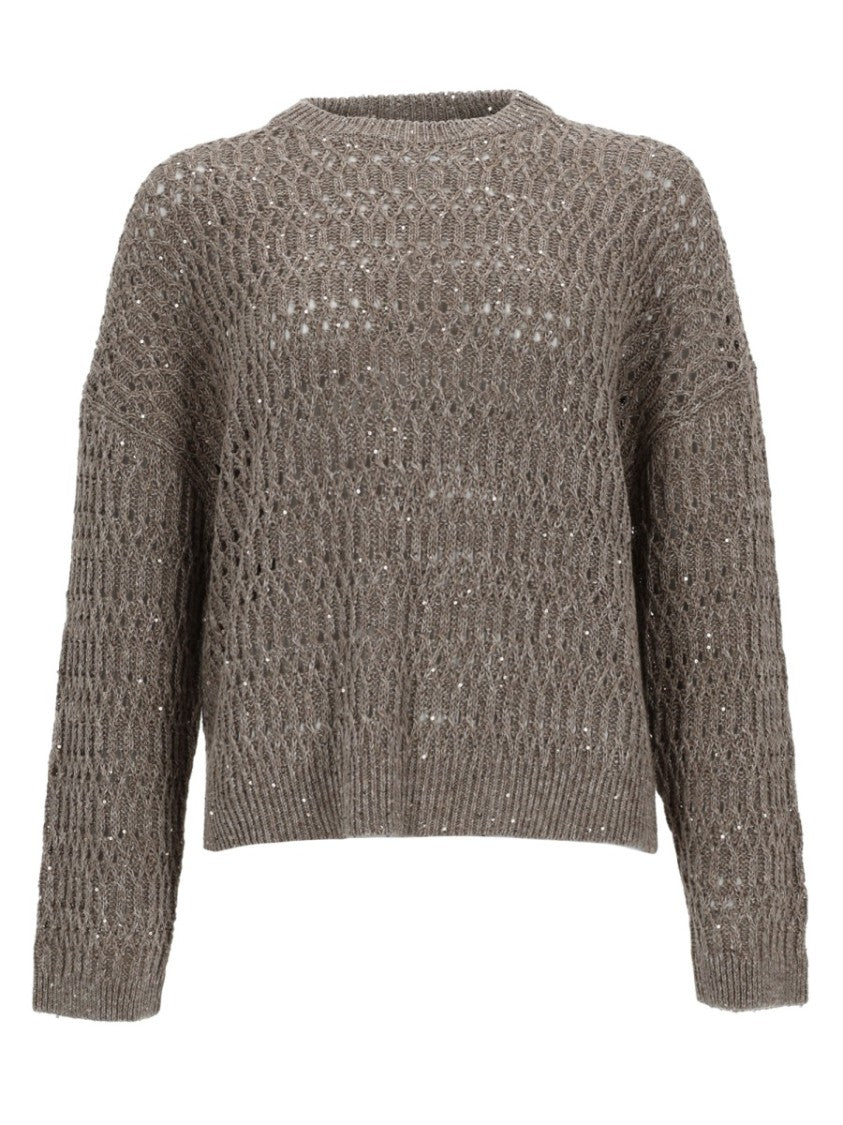 Brunello Cucinelli Open-Weave Linen-Blend Knit Top