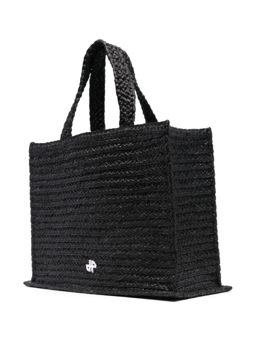 Patou Structured Rectangle Tote Bag In Black Raffia