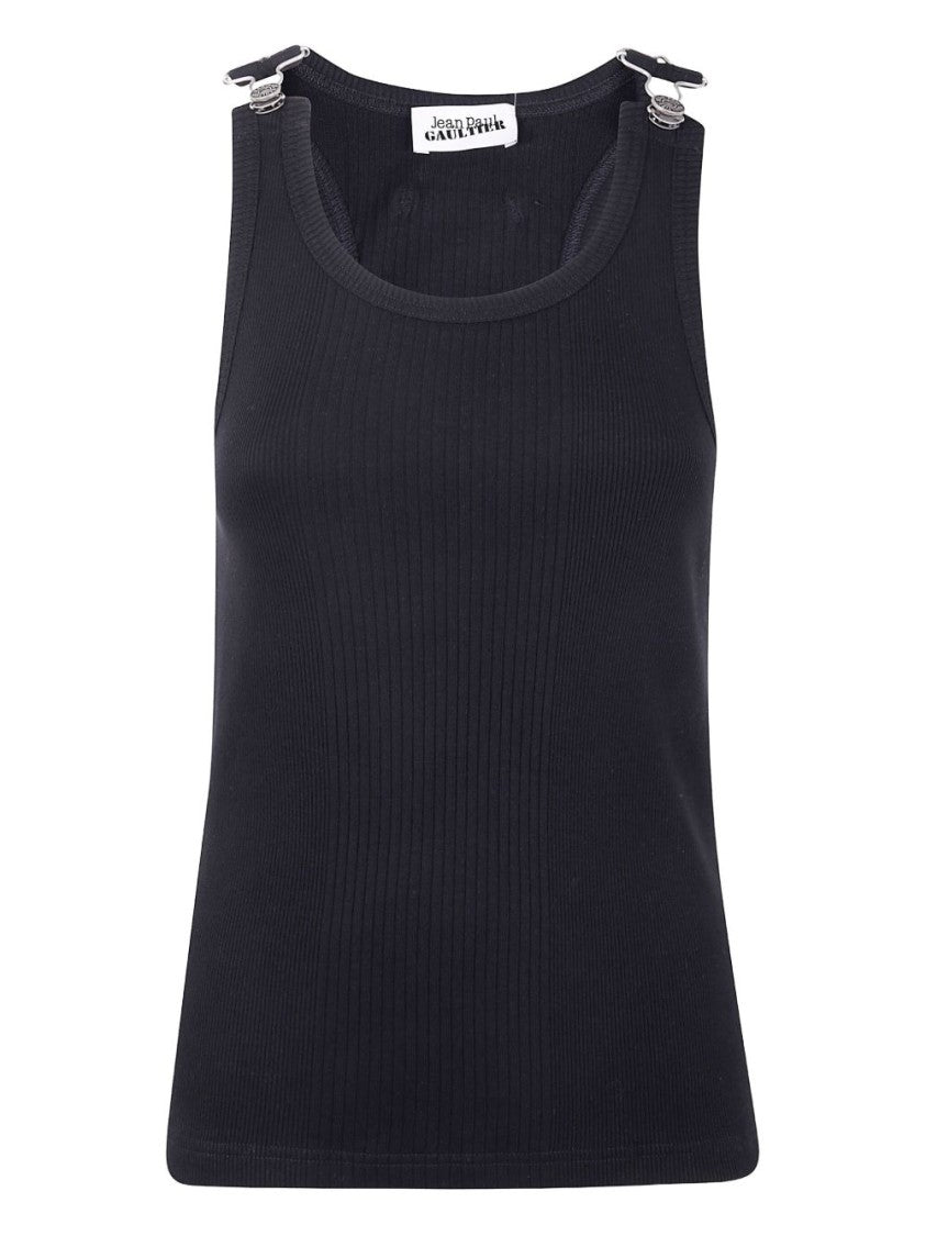 Jean Paul Gaultier Sleeveless Ribbed Top With Silver-Tone Buckle Details