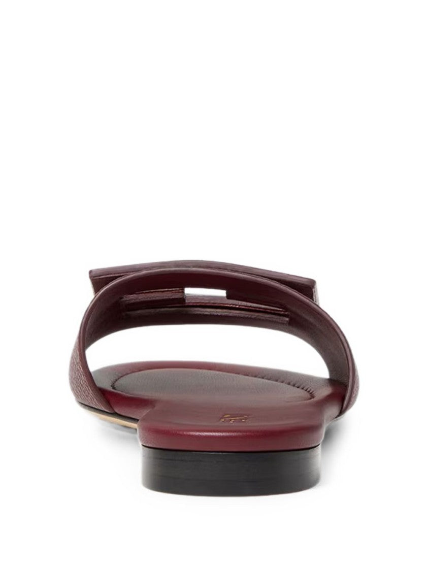 Fendi Burgundy Textured Strap Flat Shoes