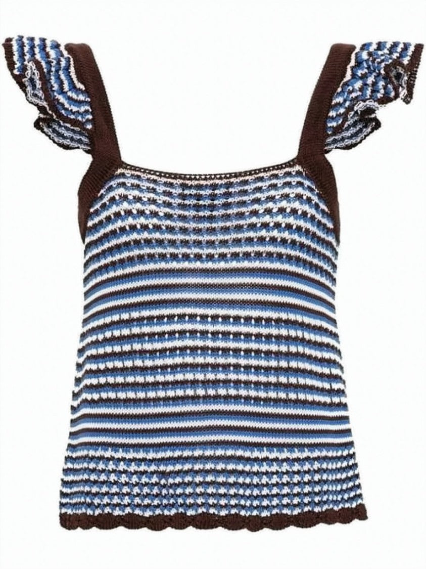 A.P.C. Knitted Sleeveless Top With Ruffled Straps