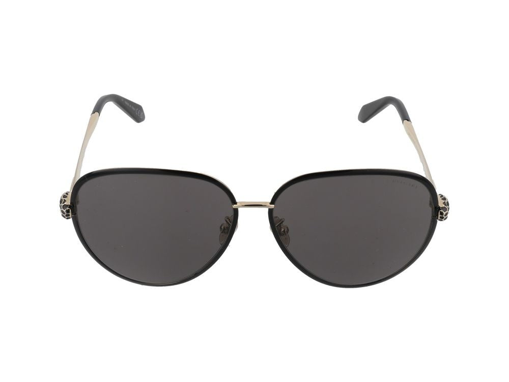 Bulgari Gold-Toned Accent Rounded Lens Black Frame Sunglasses
