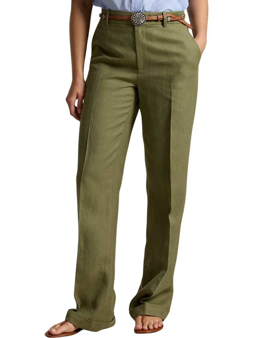Polo Ralph Lauren High-Waisted Straight Trousers In Linen And Hemp Blend