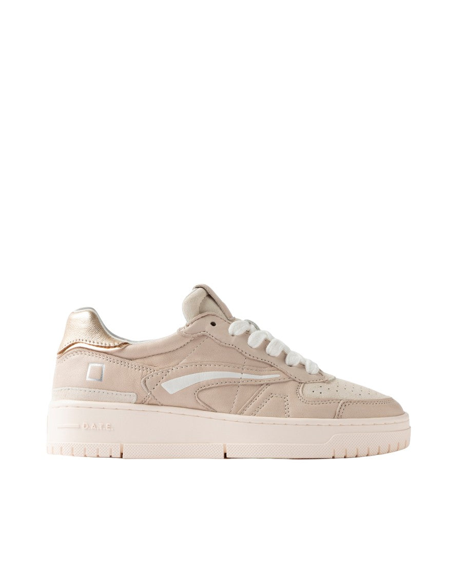 D.A.T.E Ivory Torneo Pure Calf Metallic Smooth Leather Sneakers