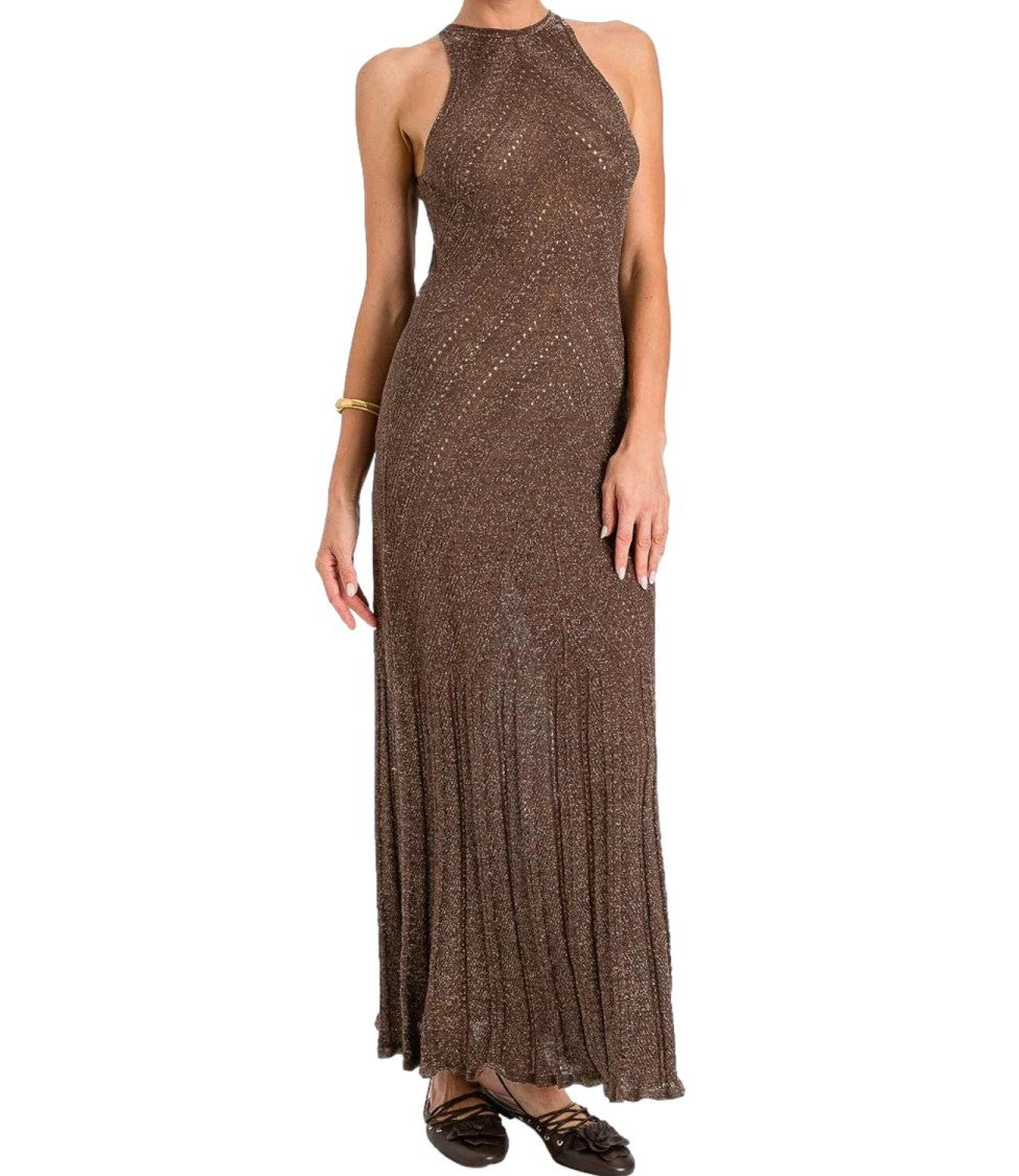 Twin-Set Long Sleeveless Knit Dress With High Neckline
