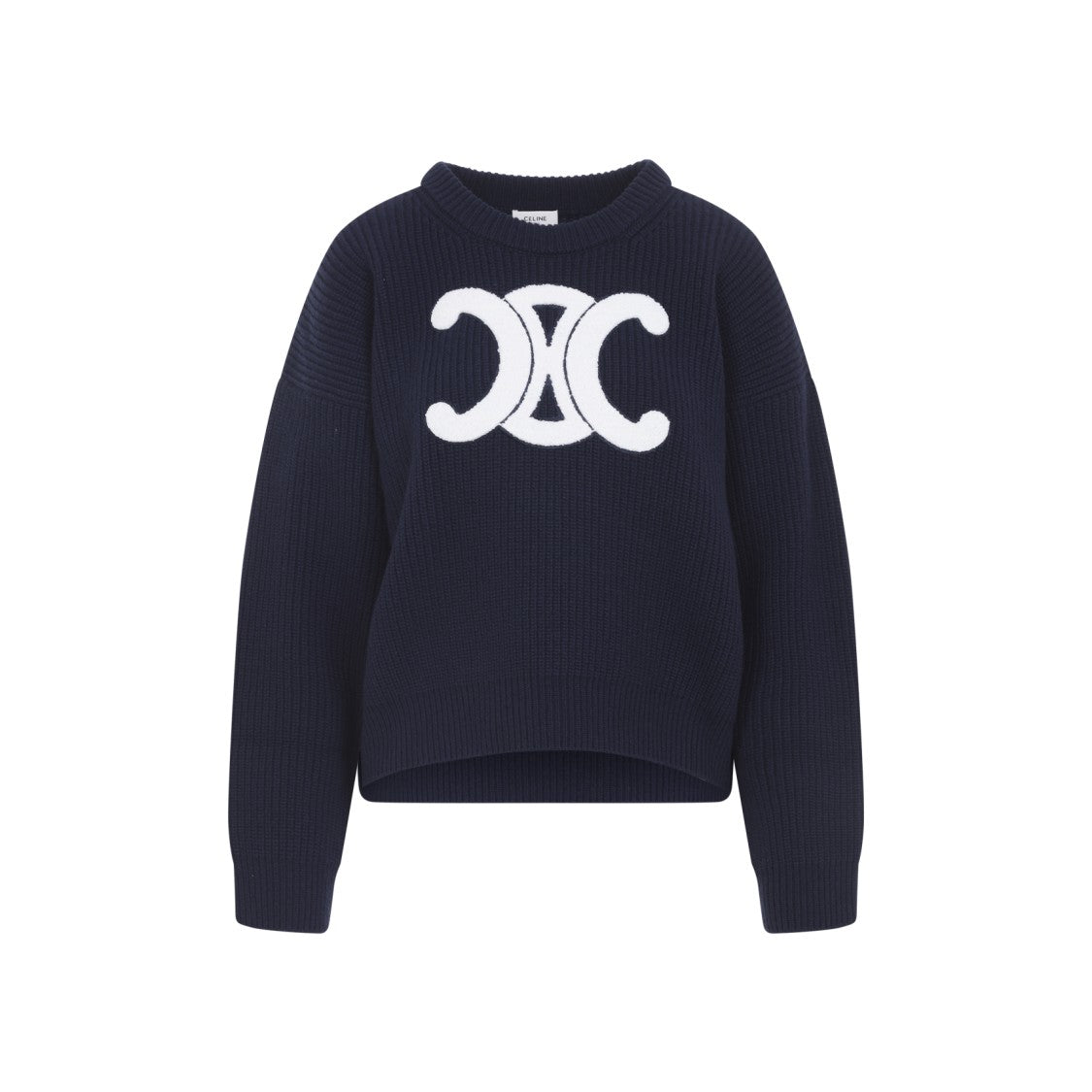 Celine Triomphe Navy Wool Pullover With Distinctive Patch