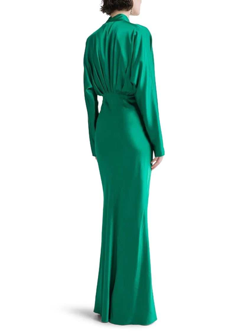 Forte Forte Silk Satin Deep V-Neck Pleated Maxi Dress