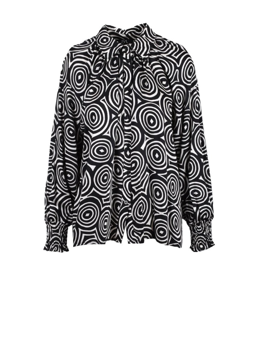 Lvl Level Vibes Level White Black Graphic Circle Viscose Blouse
