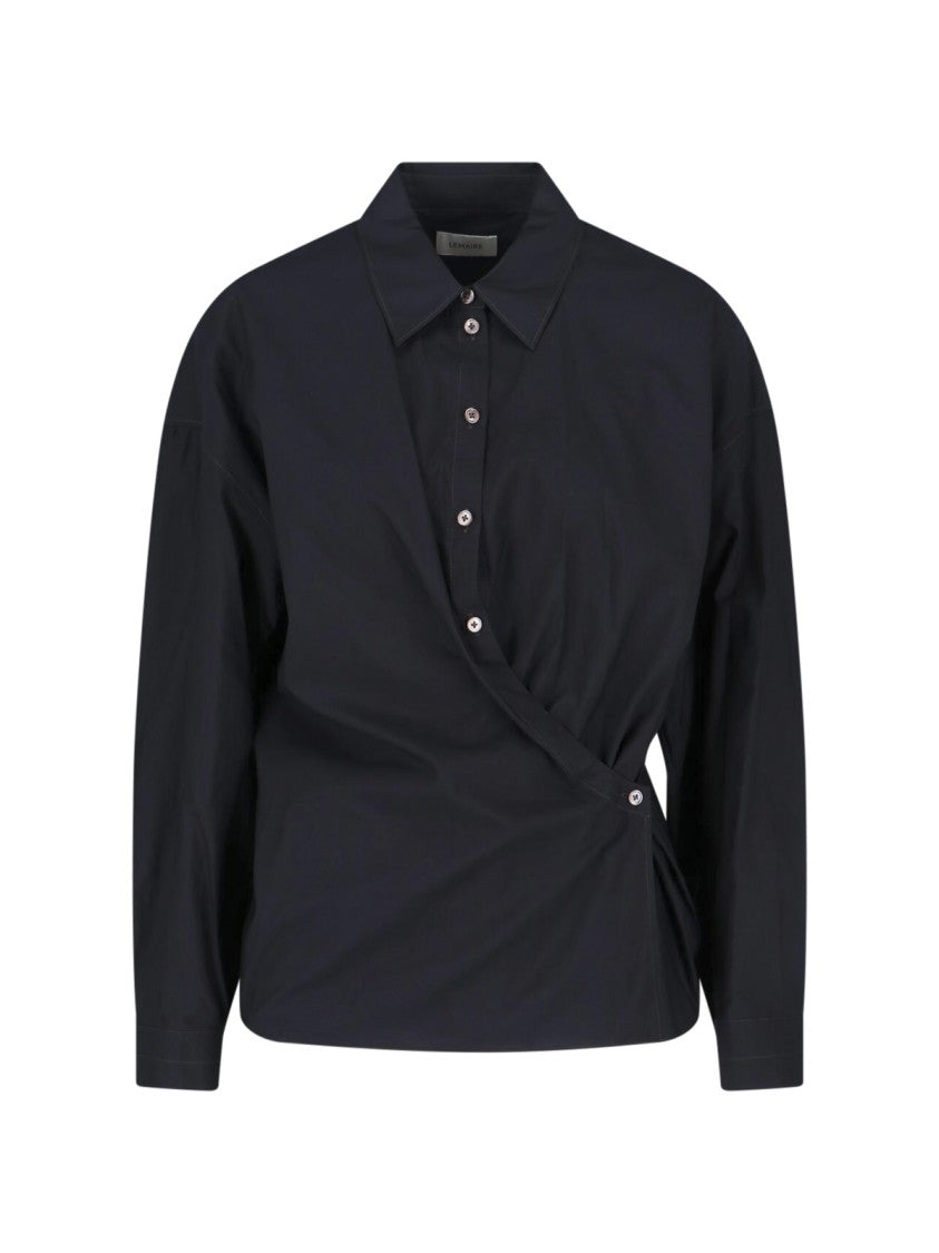 Lemaire Black Draped Cotton Silk Wrap Shirt