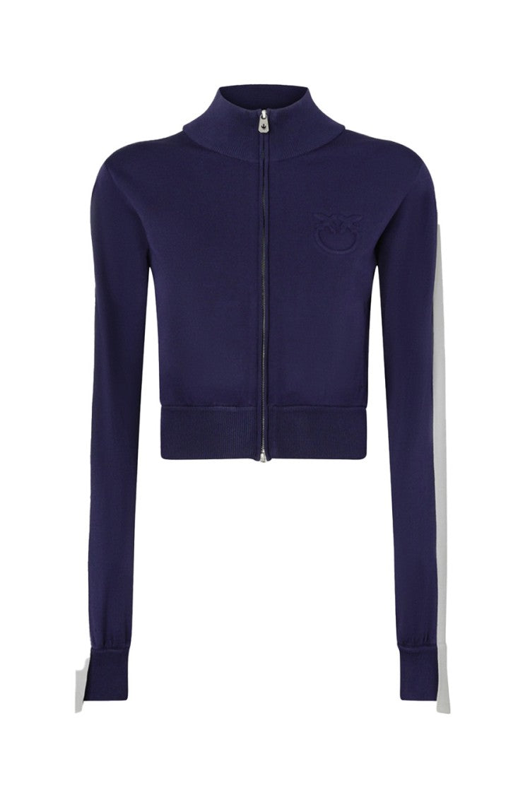 Pinko Cropped Blue Sweater With High Collar