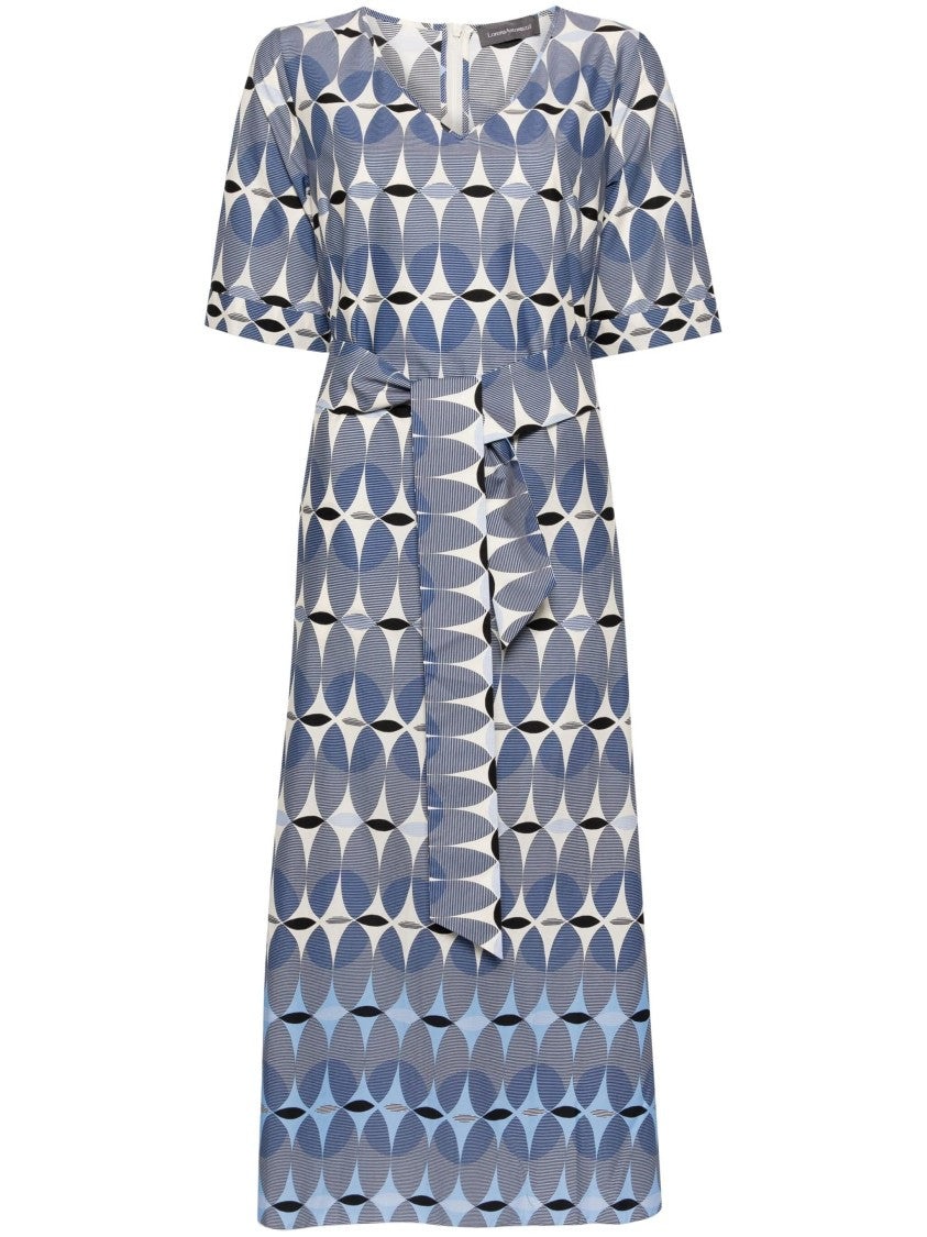 Lorena Antoniazzi Geometric Pattern Midi Dress With Ruffled Belt Detail