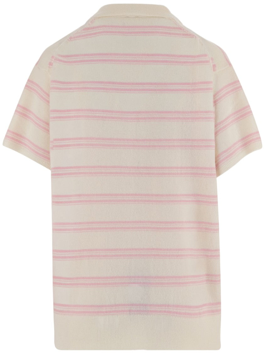 The Garment Pink Striped Wool-Cashmere Polo Shirt