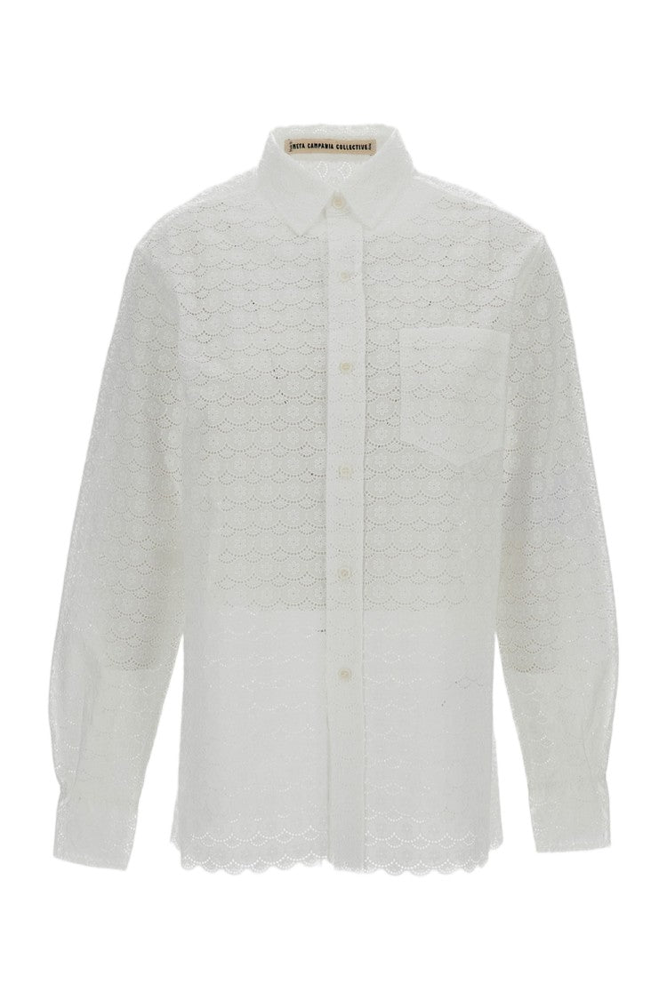 Meta Campania White Pablo Flower Embroidered Cotton Shirt