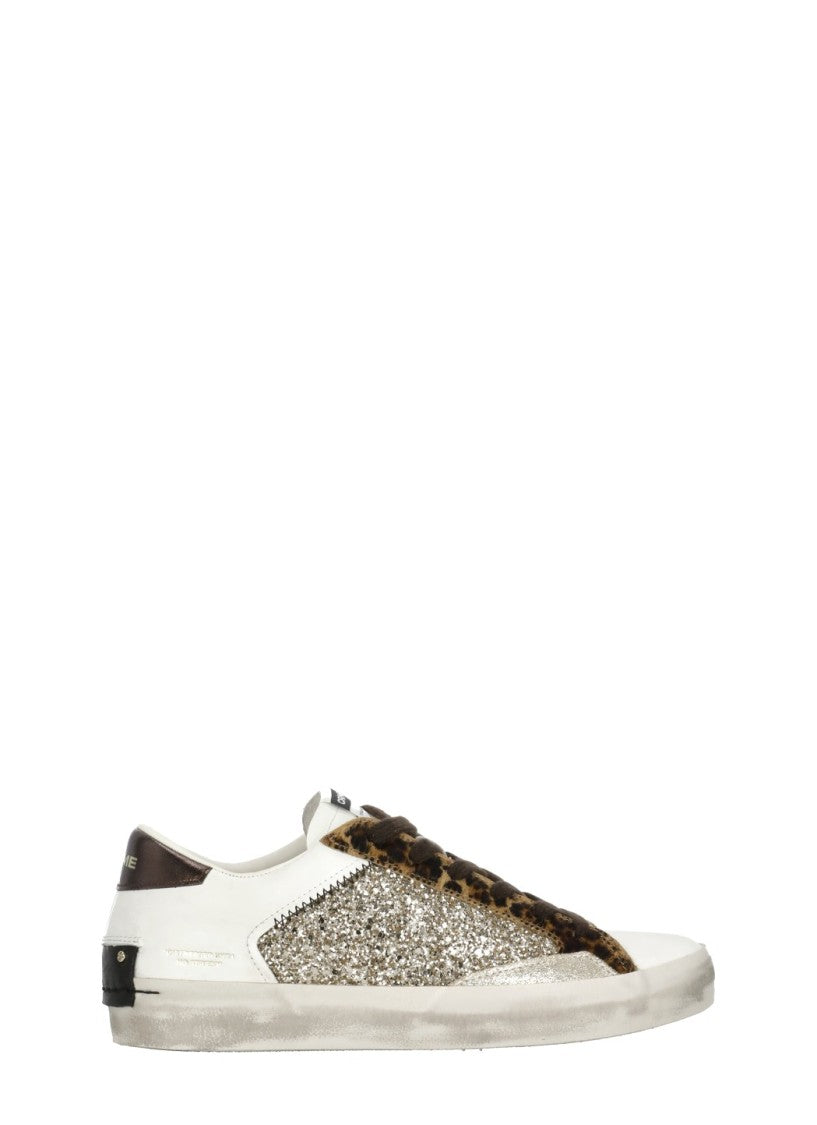 Crime London White Glitter Animal Print Leather Sneakers