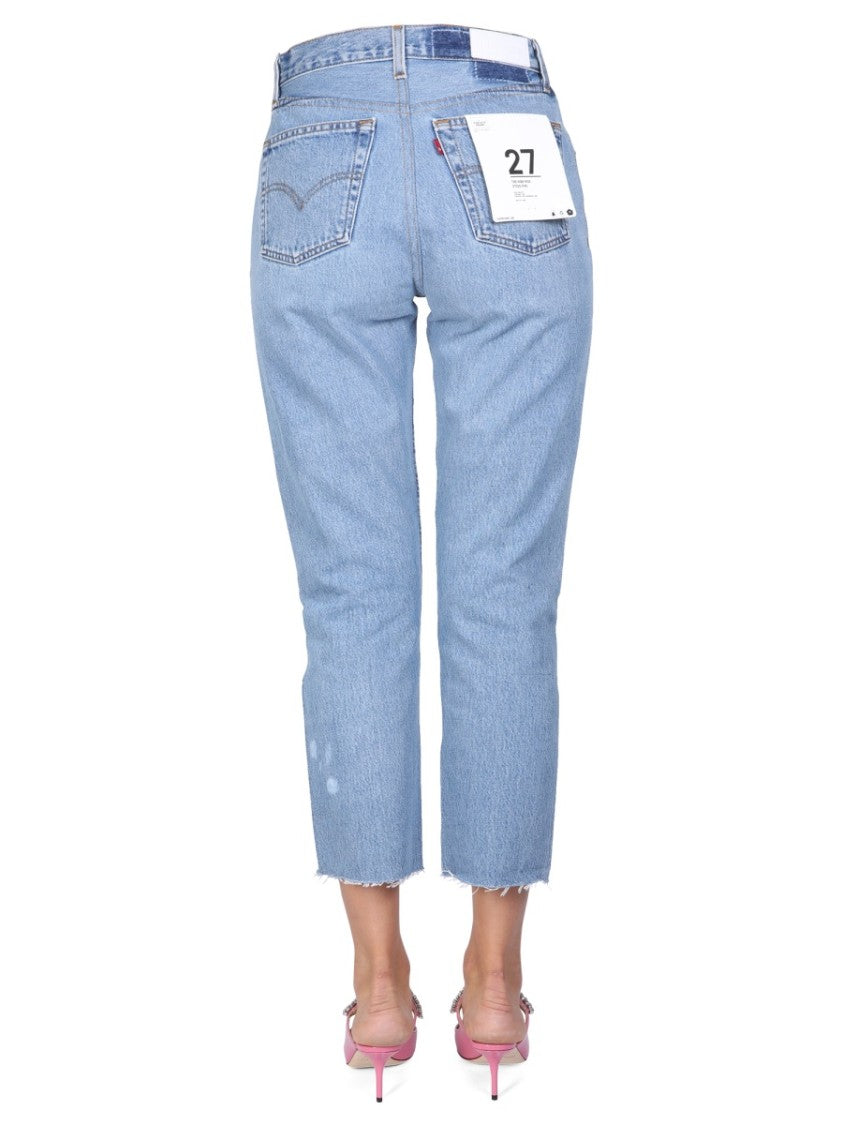 Re/Done Light Blue Cropped Straight-Leg Denim Jeans