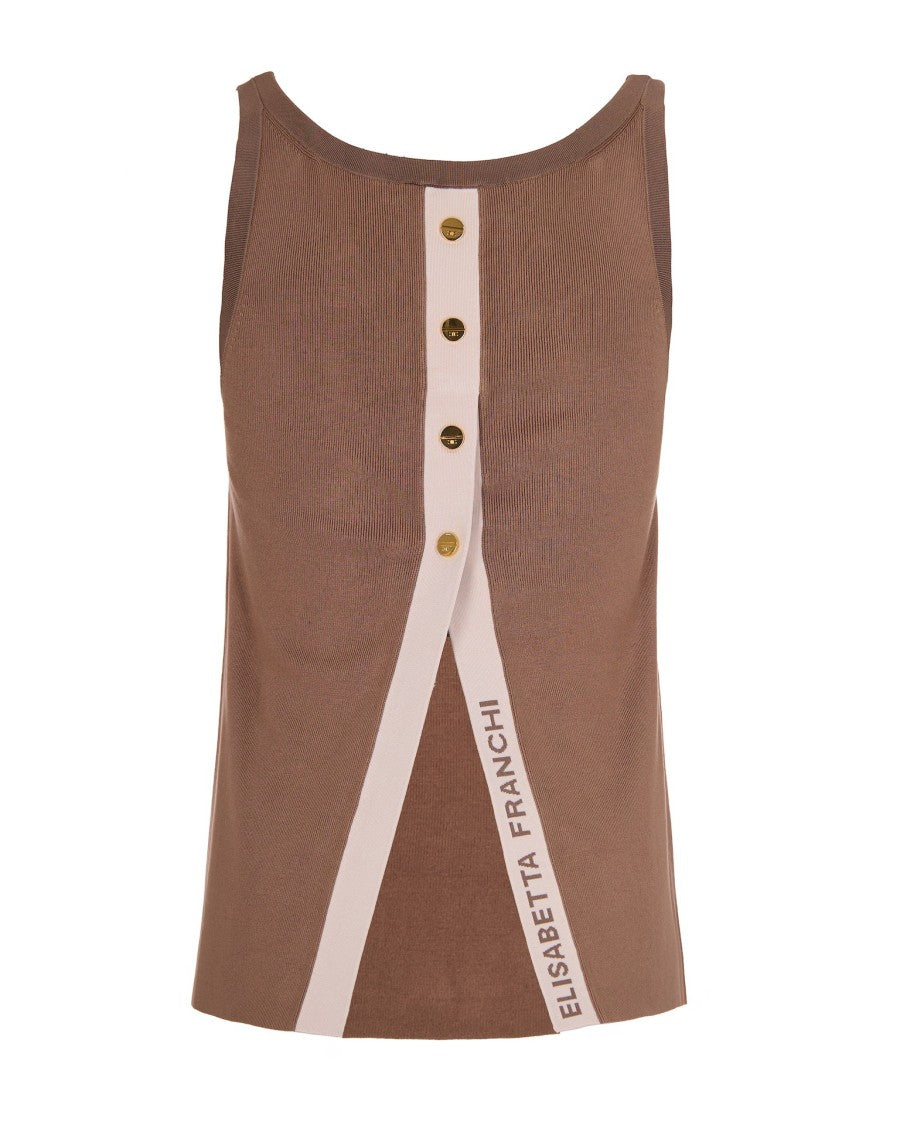 Elisabetta Franchi Sleeveless Knit Top With Glossy Viscose Bands