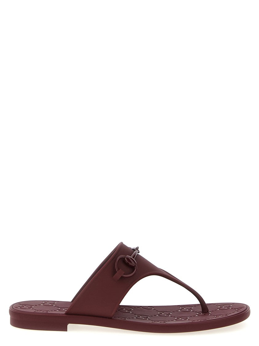 Gucci Burgundy Rubber Thong Sandals With Tone-On-Tone Clamp Detail
