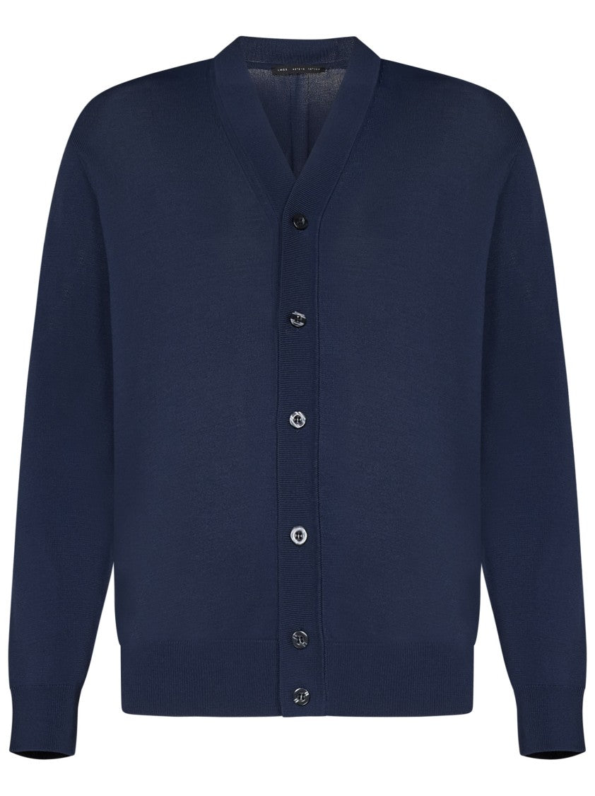 Low Brand Lux Crepe Knit V-Neck Cardigan With Intarsia Details