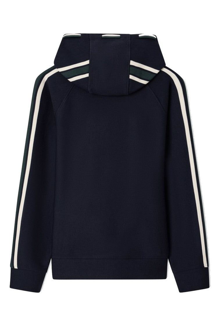 Emporio Armani Navy Green-And-White Sleeve Stripe Cotton-Blend Hoodie