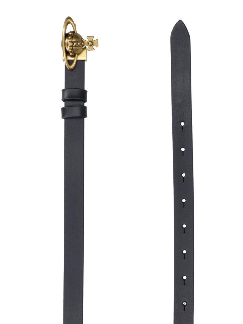 Vivienne Westwood Black Orb Calf Leather Adjustable Belt
