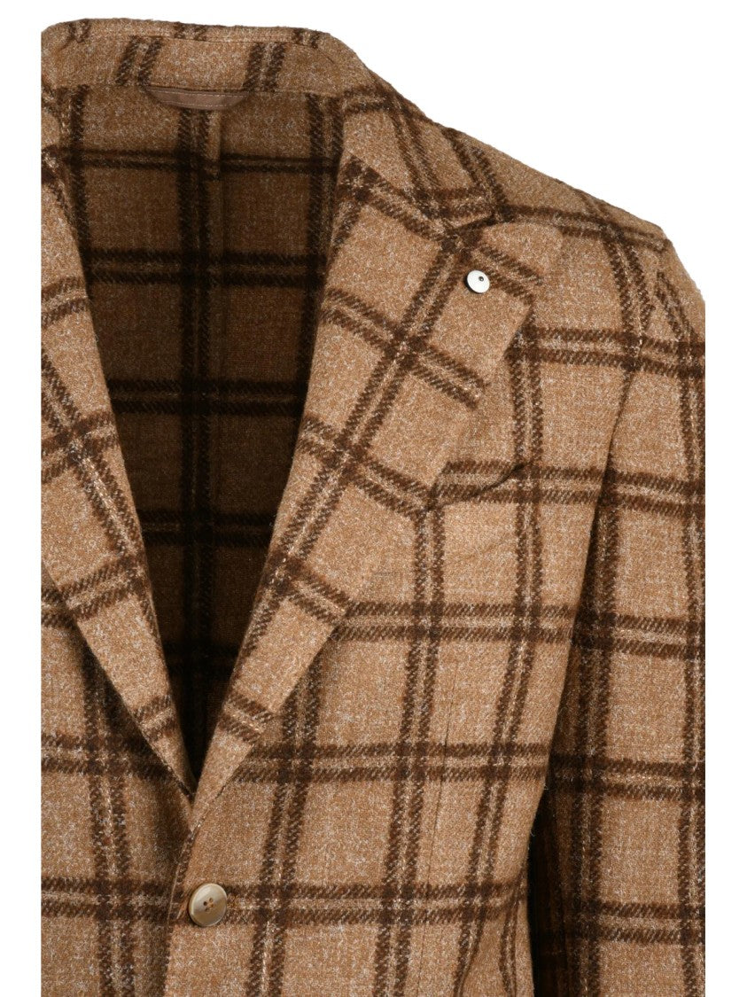 L.B.M. 1911 Checkered Brown Jacket With Notch Lapels And Versatile Design