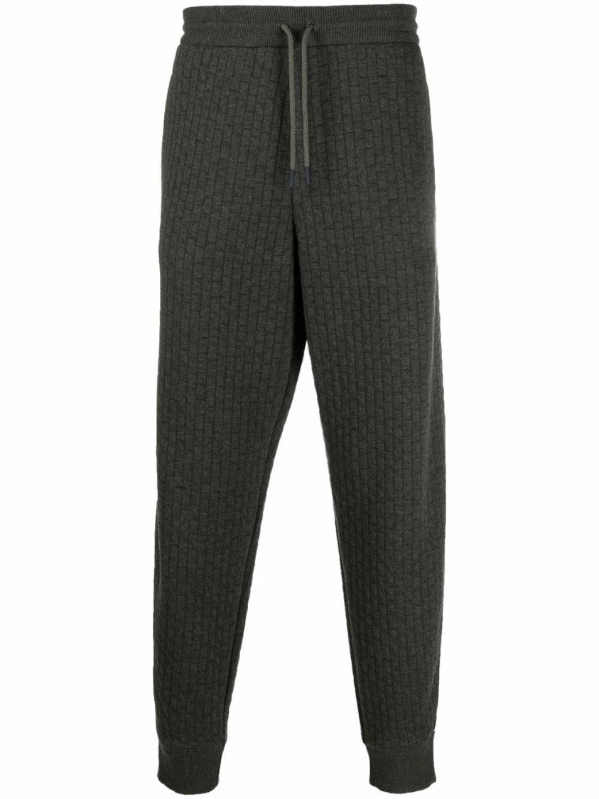Giorgio Armani Textured Knit Trousers With Drawstring Waistband And Ribbed Ankle Cuffs