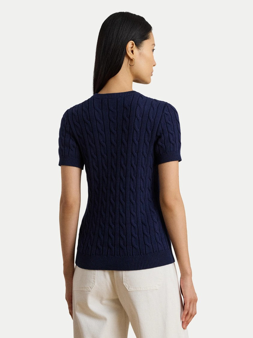 Lauren Ralph Lauren Navy Blue Eyelah Linen Pullover Knit Top