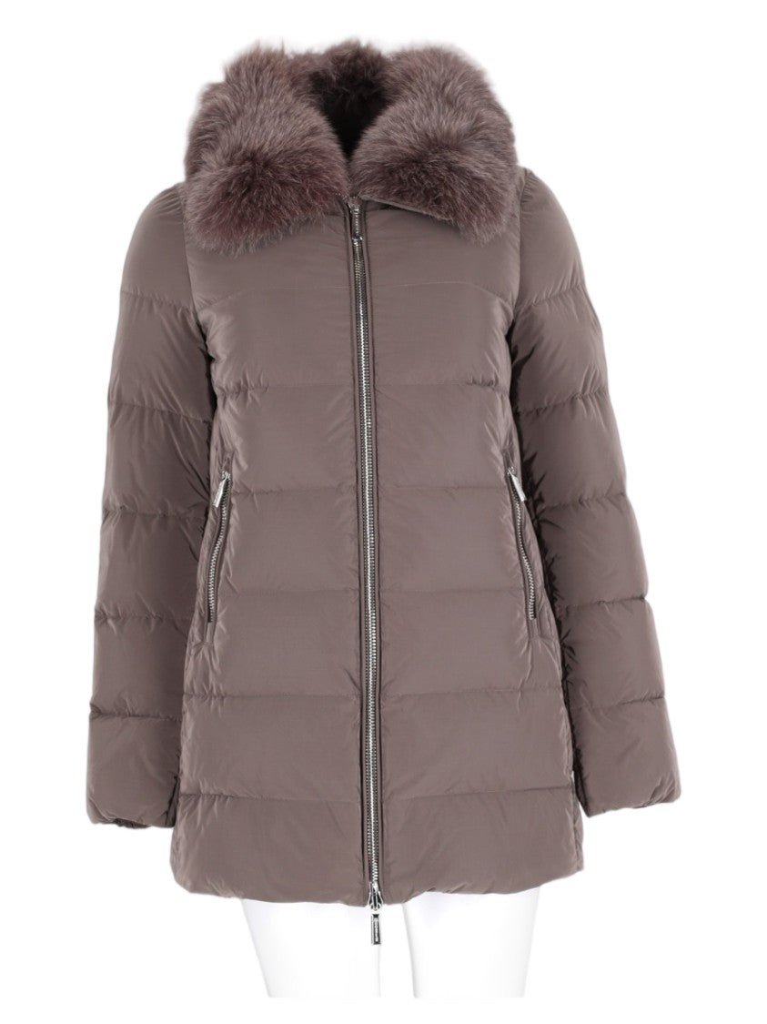 Moorer Brown Quilted Fur Collar Polyamide-Blend Trench Coat