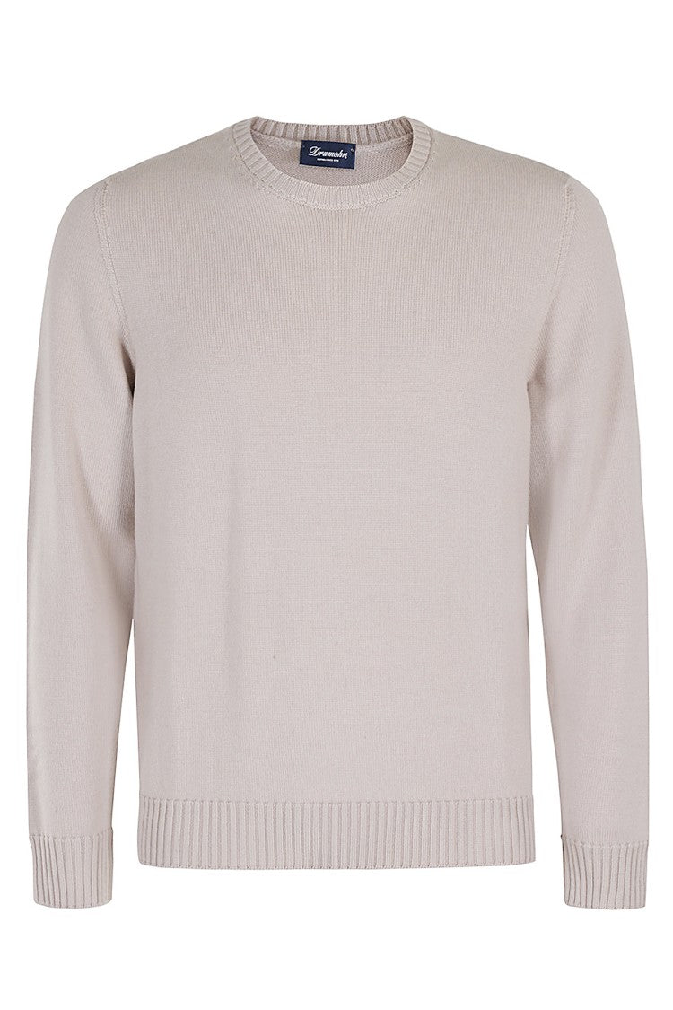 Drumohr Beige Double Strand Merino Wool Crew Neck Sweater