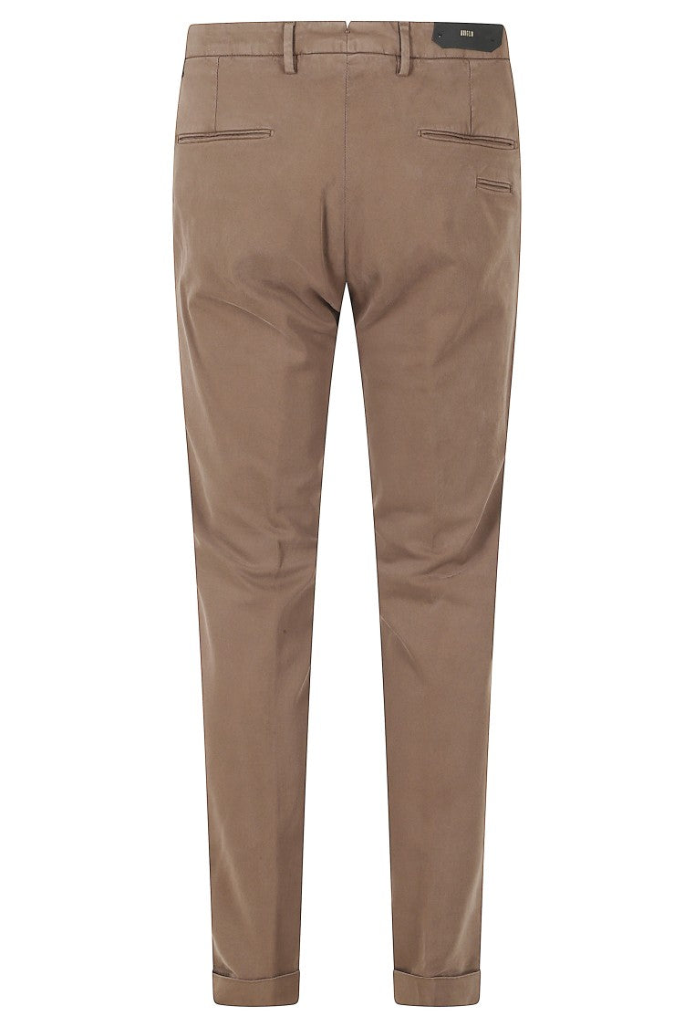 Briglia Cocoa Flat-Front Satin Cotton Straight-Leg Pants