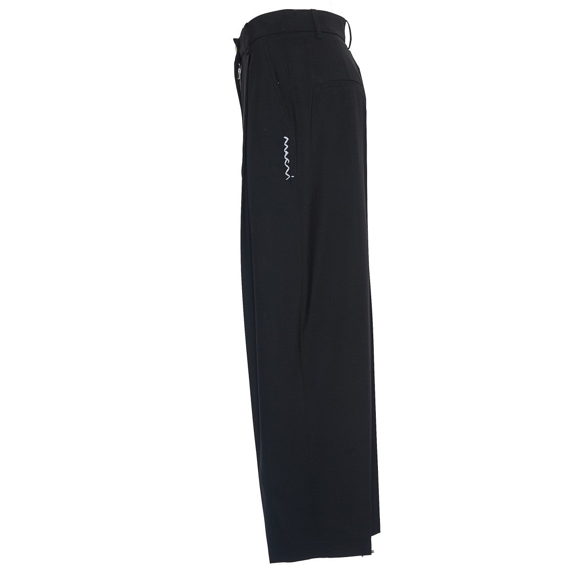 Marni Carrot Fit Black Straight Trousers With Chic Embroidery