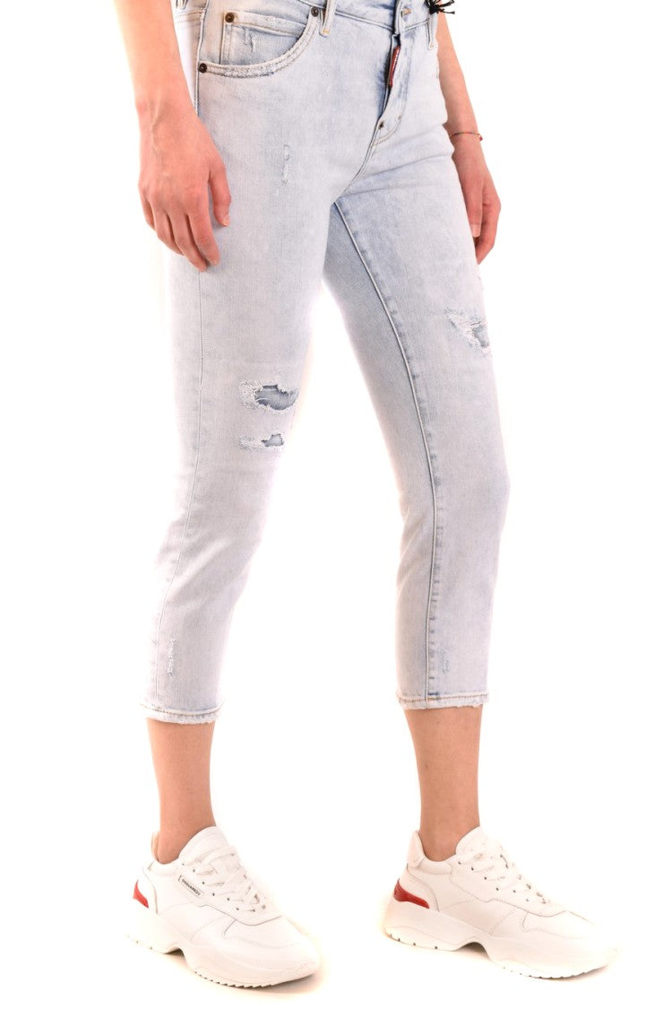Dsquared2 Distressed Light Denim Cropped Jeans