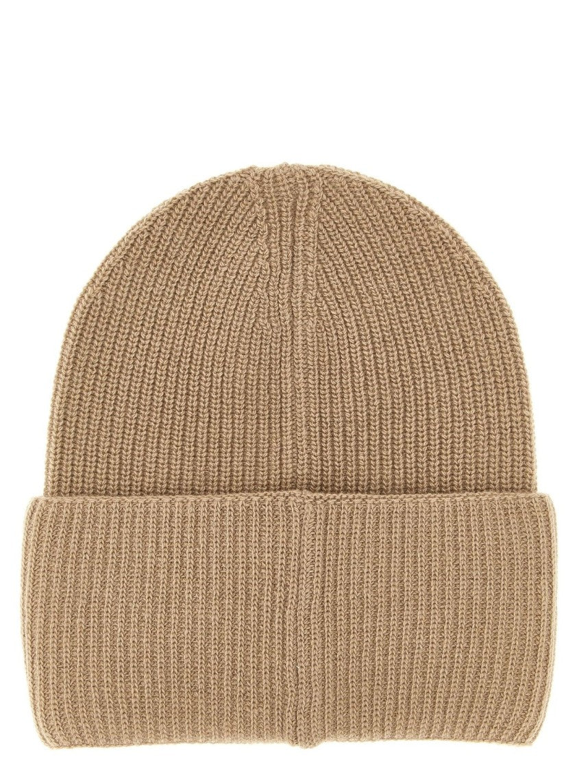 Moncler Ribbed Wool Beanie With Folded Cuff And Embroidered Logo