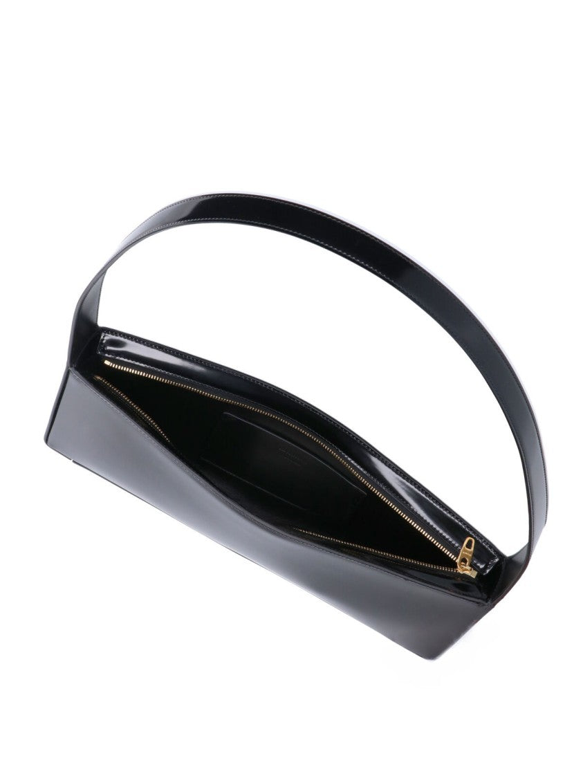 Jil Sander Black Glossy Calfskin Structured Handle Shoulder Bag