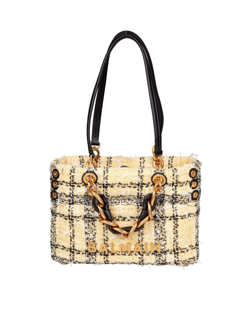 Balmain Vibrant Tartan Soft Cabas Handbag With Chain Detail