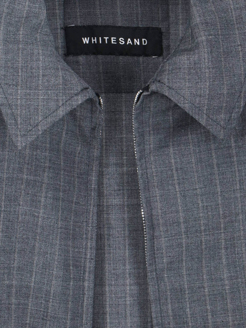 White Sand Grey Pinstripe Virgin Wool Blend Jacket