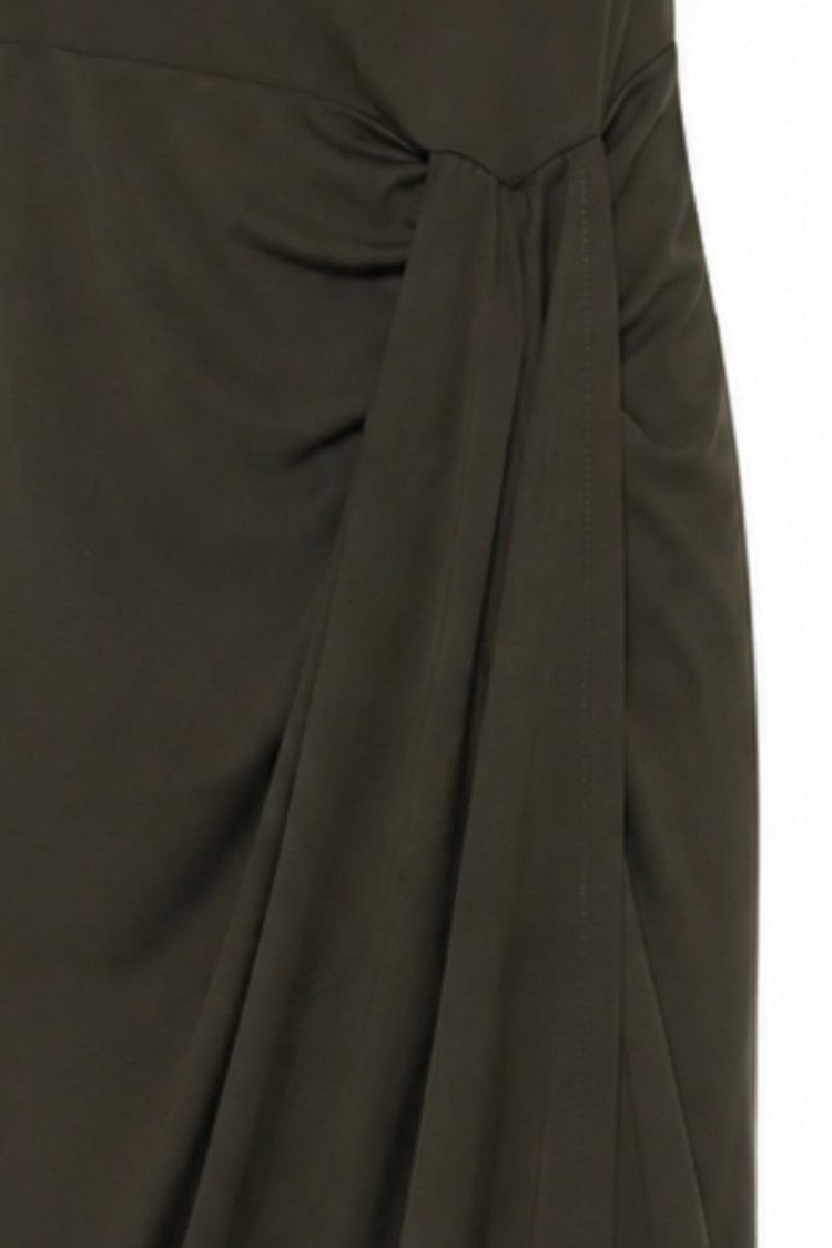 Rotate Olive Green High Neck Draped Waist Midi Dress