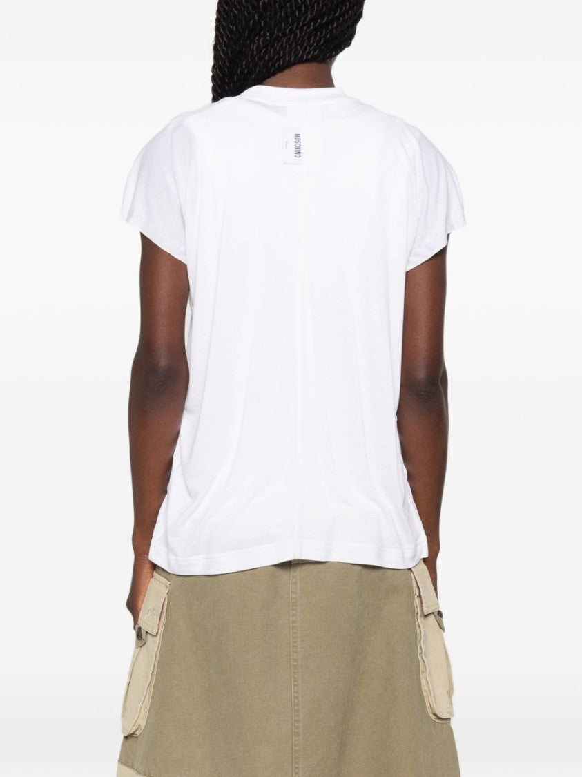 Moschino White Central Seam Detail Crew Neck Top