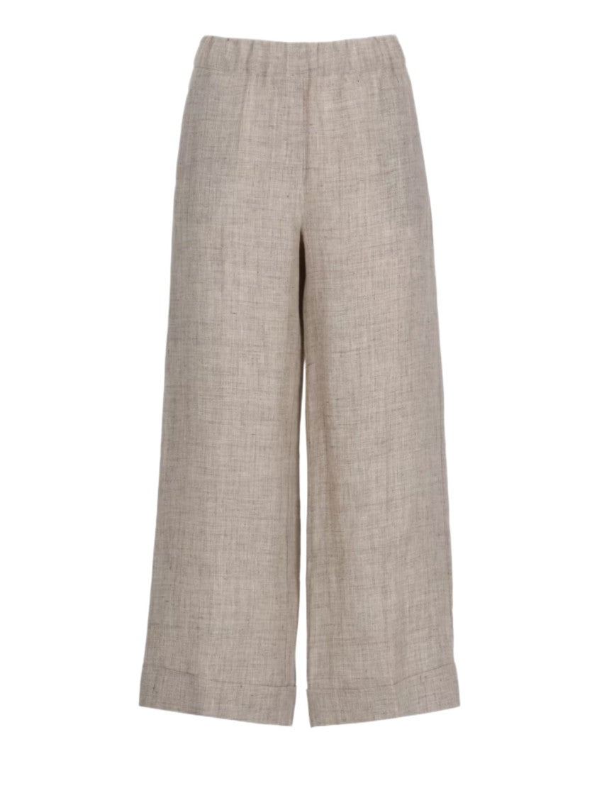 D. Exterior Cropped Wide-Leg Trousers With Elastic Waistband And Subtle Cuff Detail