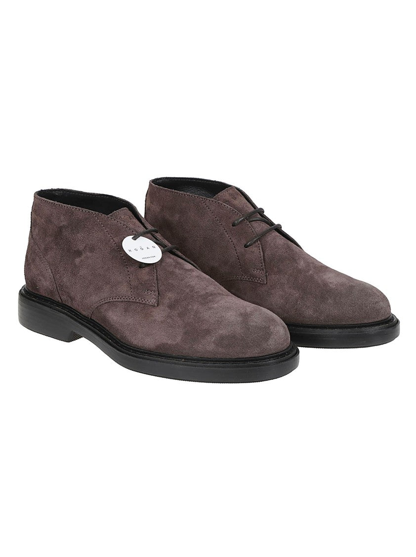 Hogan H704 Leather Lace-Up Ankle Boots