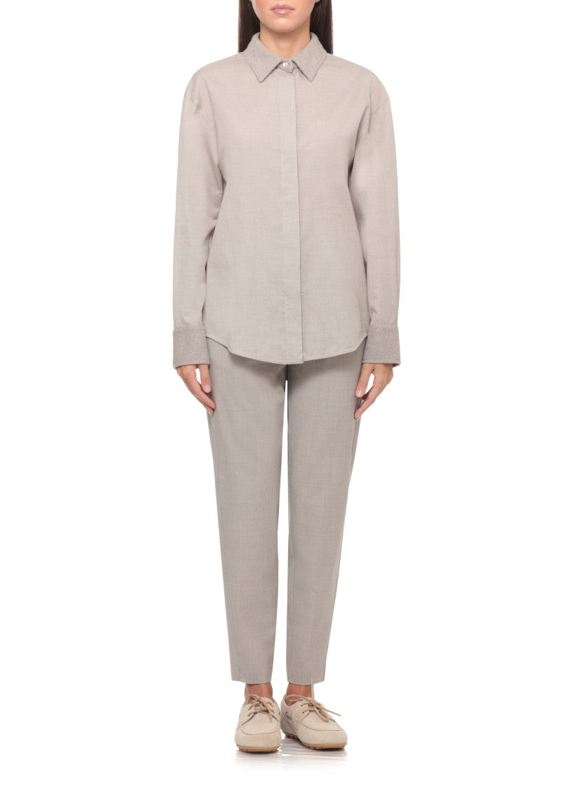 Panicale Beige Cotton-Cashmere Paillette Shirt