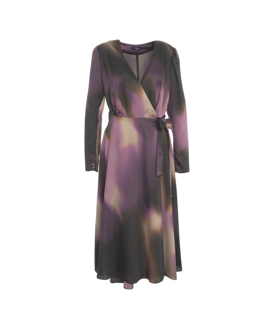 Guess By Marciano Multicolored Midi Wrap Dress With V-Neck And Waist Tie