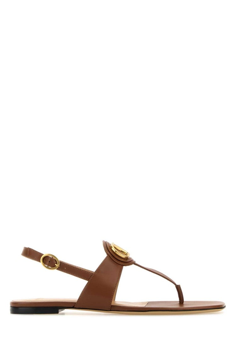Valentino Garavani Brown Leather Vlogo Thong Sandals