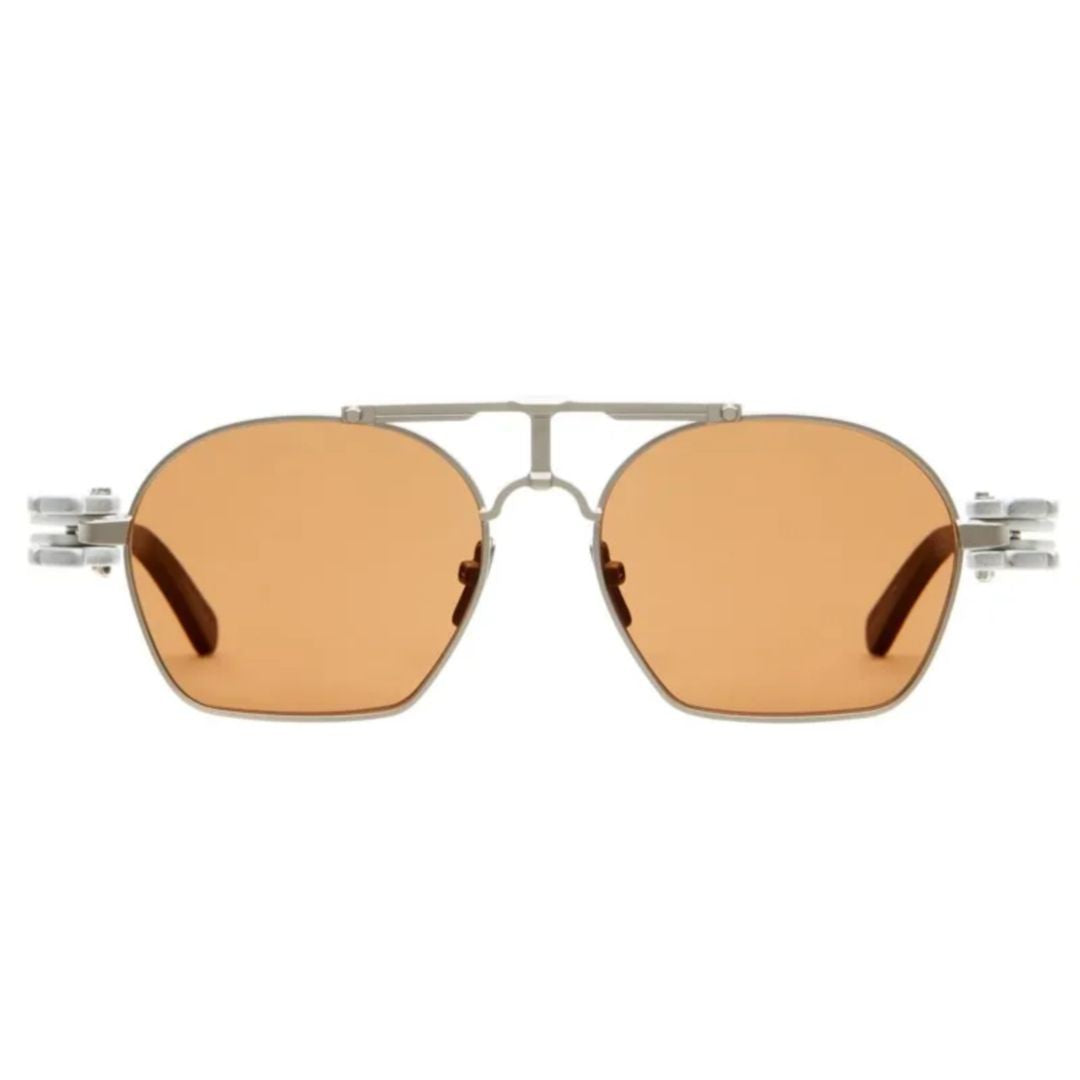 Innerraum O24 Geometric Silver Metallic Sunglasses With Amber-Tinted Lenses