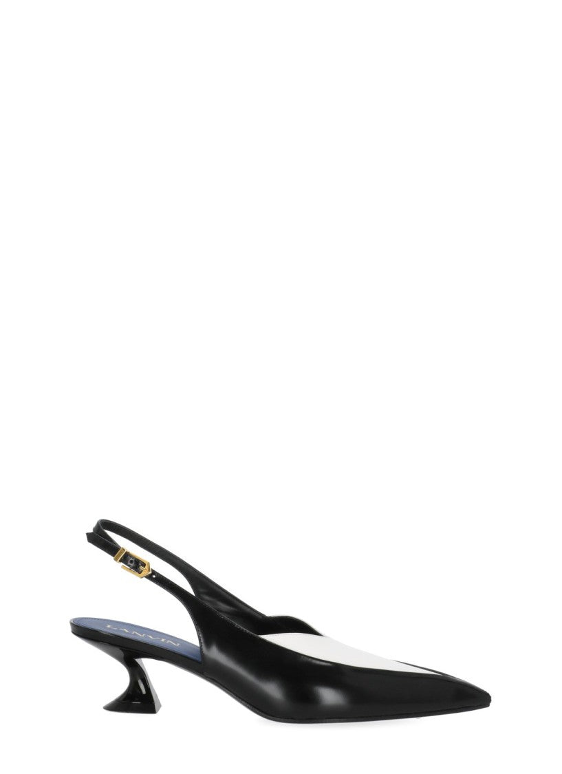 Lanvin Pointed Toe Slingbacks With Gold Strap And Spool Heel