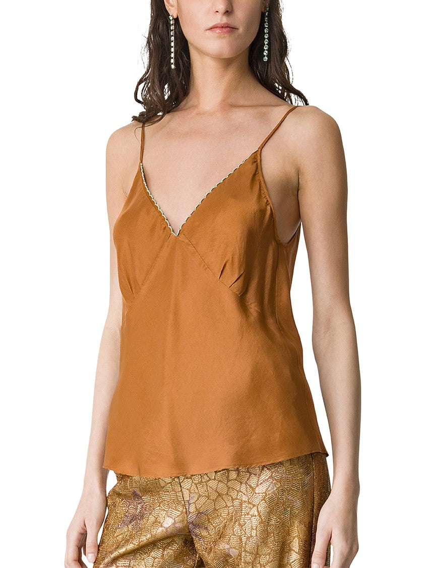 Forte Forte Silk Camisole With Embroidered Edges And Flared Hem