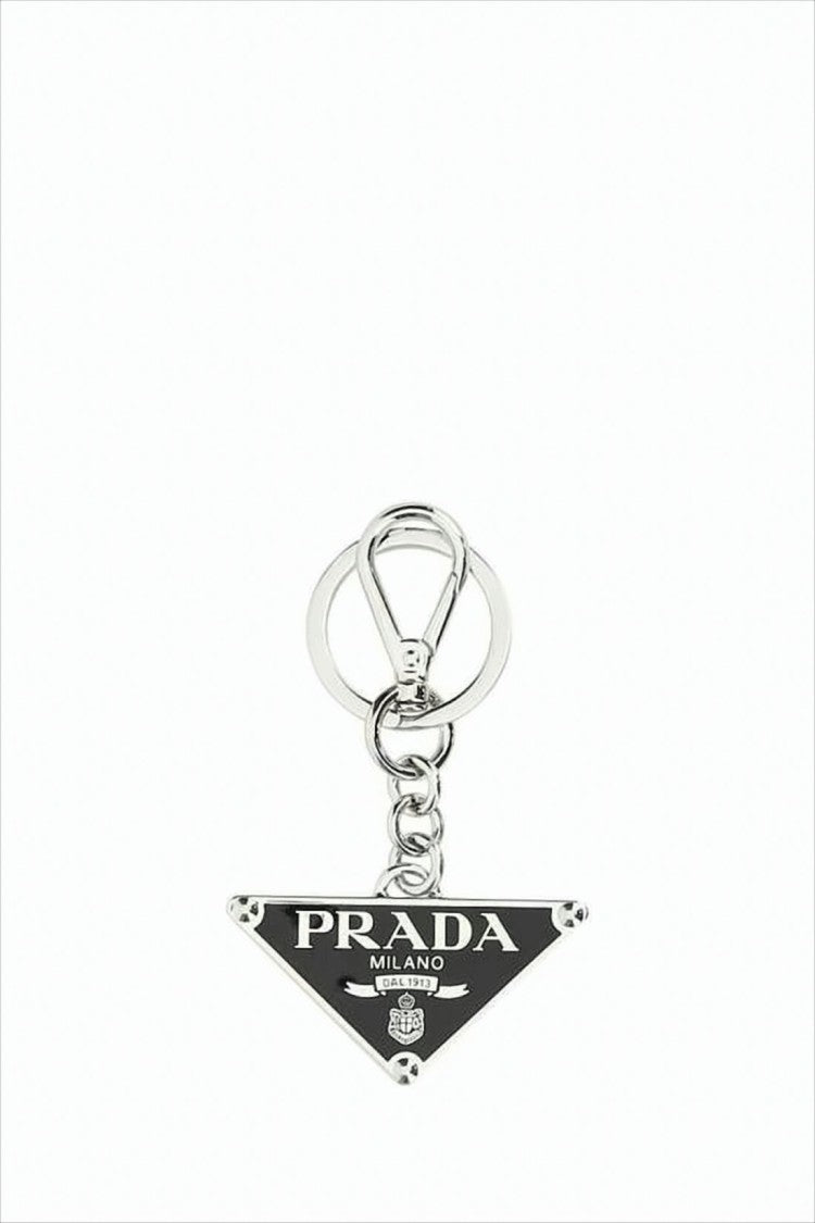 Prada Triangular Pendant Metal Keyring With Polished Finish