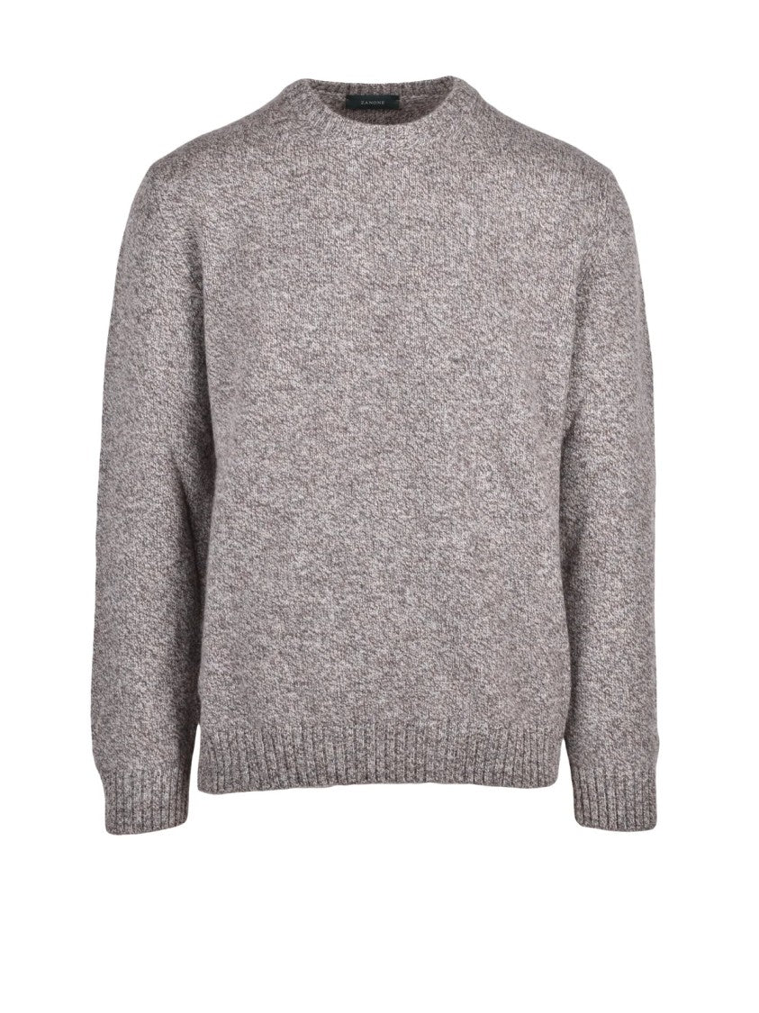 Zanone Grey Textured Virgin Wool Crewneck Sweater