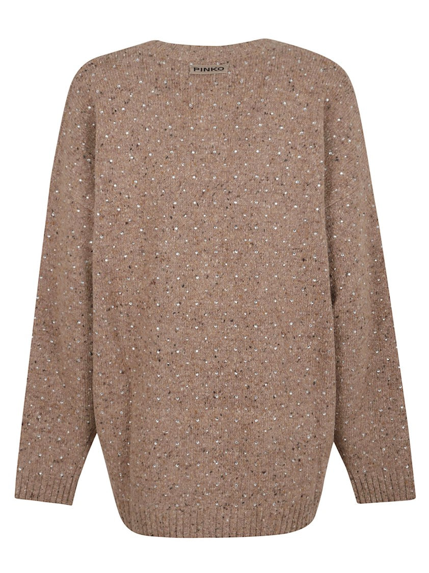 Pinko Knitted Cardigan In Warm Brown